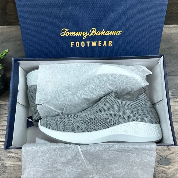 NIB Tommy Bahama Flint Knit Jogger Memory Foam Slip On Sneaker Charcoal - Picture 10 of 14